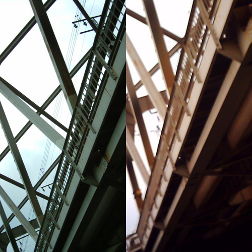 【写真】ミニデジとVQ1005で撮影した橋の写真を横に並べたもの