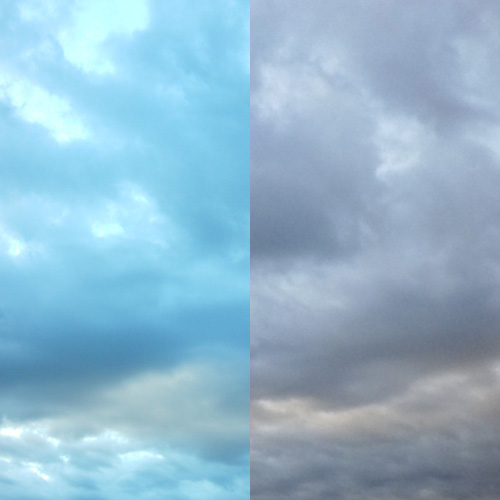 【画像】ミニデジ（MiniDigi）とKindle Fire HDで撮影した雲の写真を並べたもの